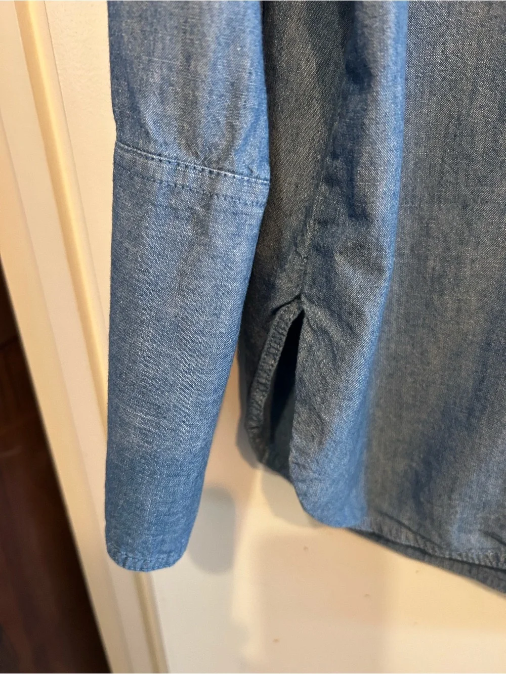 J. Crew Light Blue Pintuck Front Denim-Style Blouse